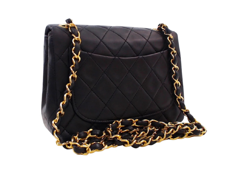 autentisk sort chanel classic mini i flot stand