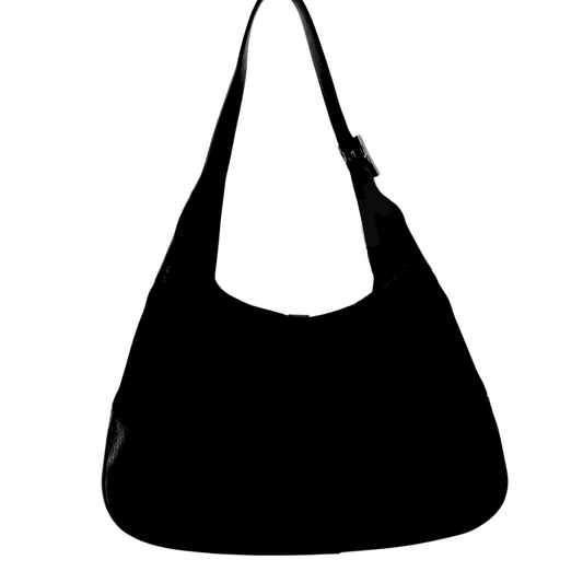 Gucci Jackie taske i sort canvas – bagpå med læderdetaljer