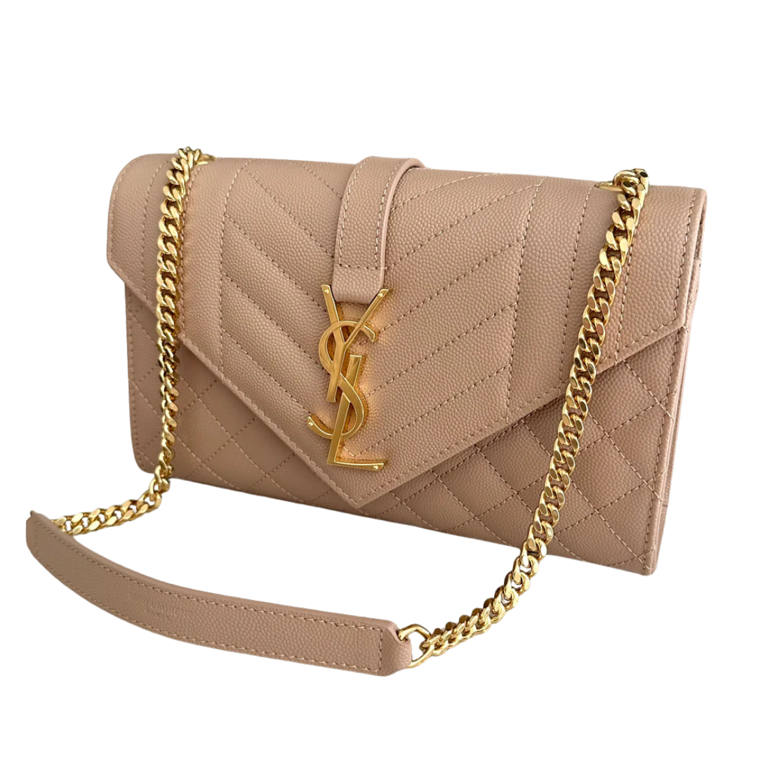 Saint Laurent envelope beige med guld hardware