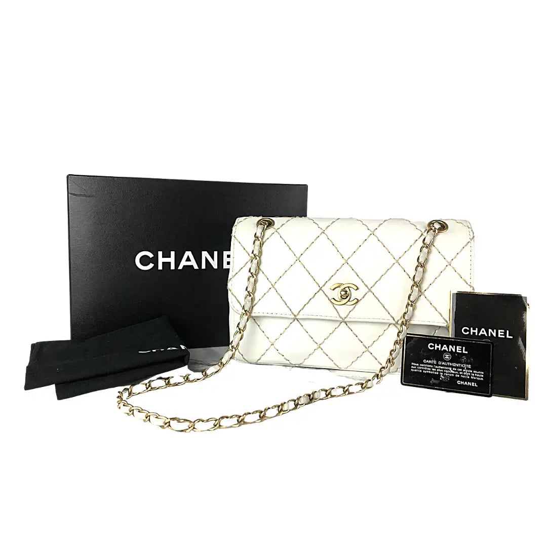Chanel Classic Medium Single Flap hvid – med æske, seriemærkat og dust bag