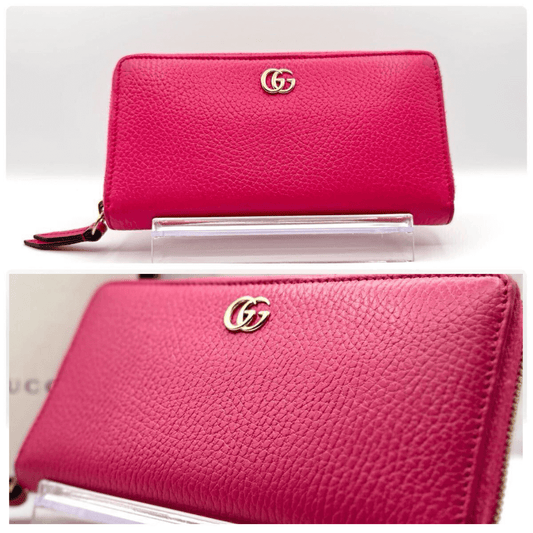 Gucci Marmont pung i pink læder med ikonisk GG-logo – preloved luksuspung med lynlås hos Reluxe.dk