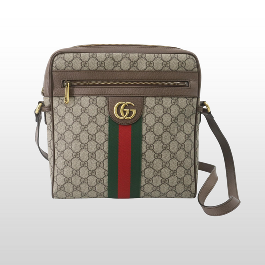 Gucci Ophidia Messenger Crossbody taske set forfra i beige canvas med GG – Reluxe.dk