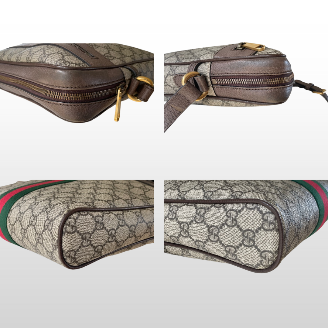 Detaljebillede af Gucci Ophidia Messenger taske med GG-logo og web-stribe – Reluxe.dk
