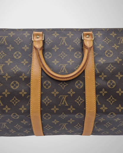 Detalje af vachetta-læder på Louis Vuitton Keepall 55