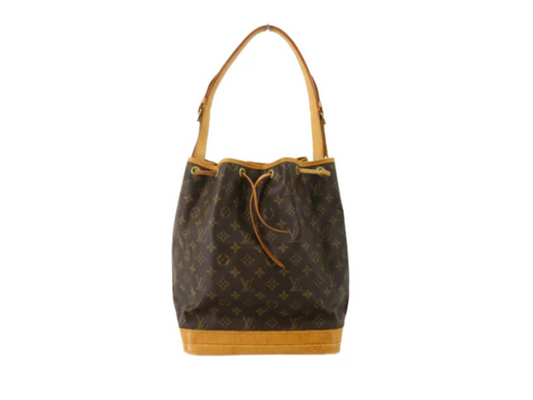 Louis Vuitton Noé bucket bag i ikonisk monogram canvas med vachetta-læder og klassisk snørelukning – preloved luksustaske hos Reluxe.dk
