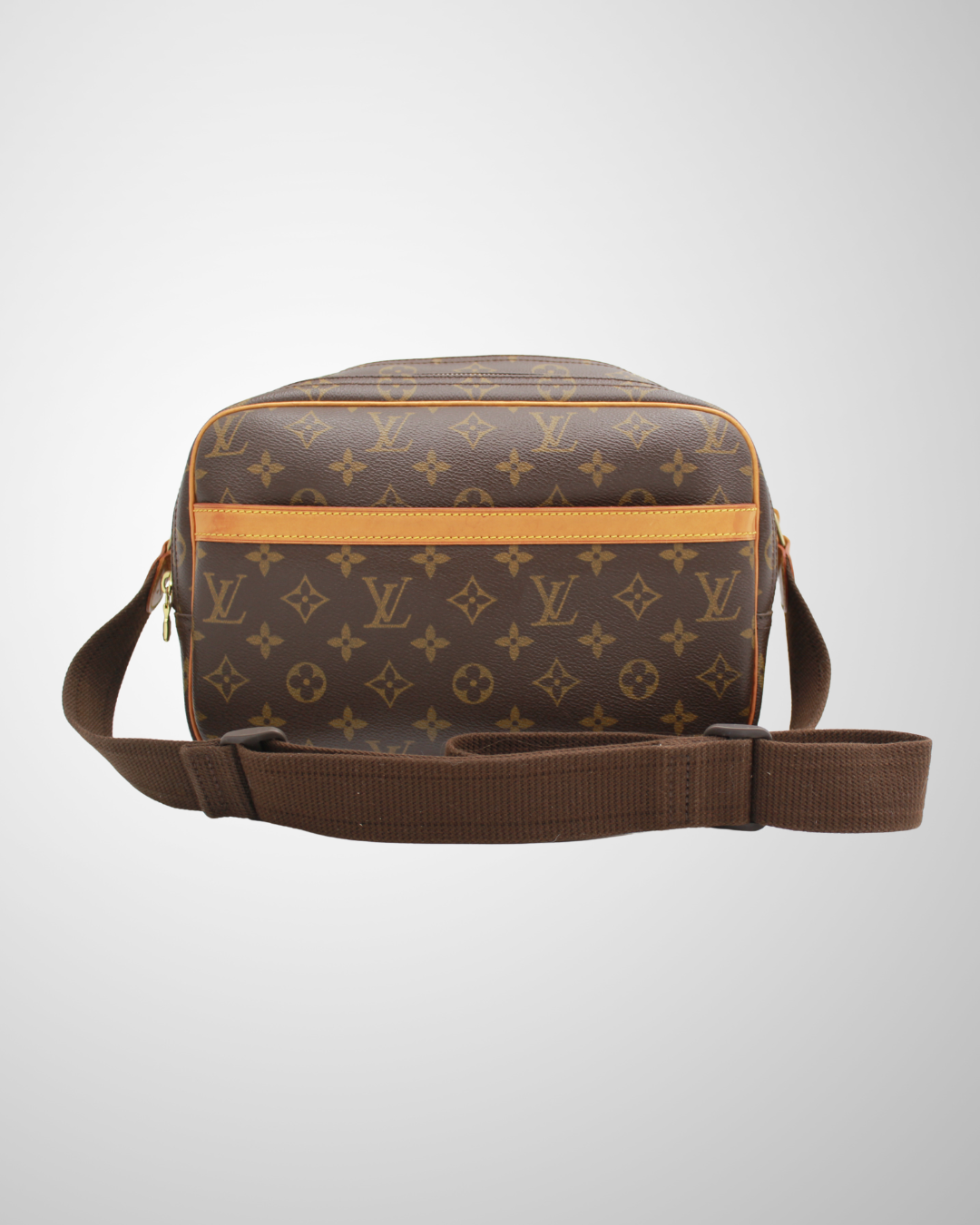 Louis Vuitton Reporter PM crossbody taske i klassisk Monogram canvas front view