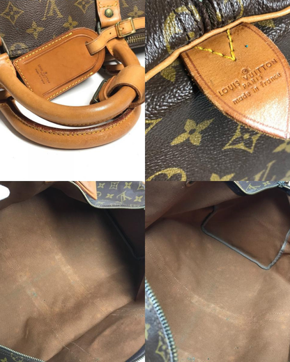 Louis Vuitton Keepall 55 vintage 1982 – bagagemærke, poignet og interiør