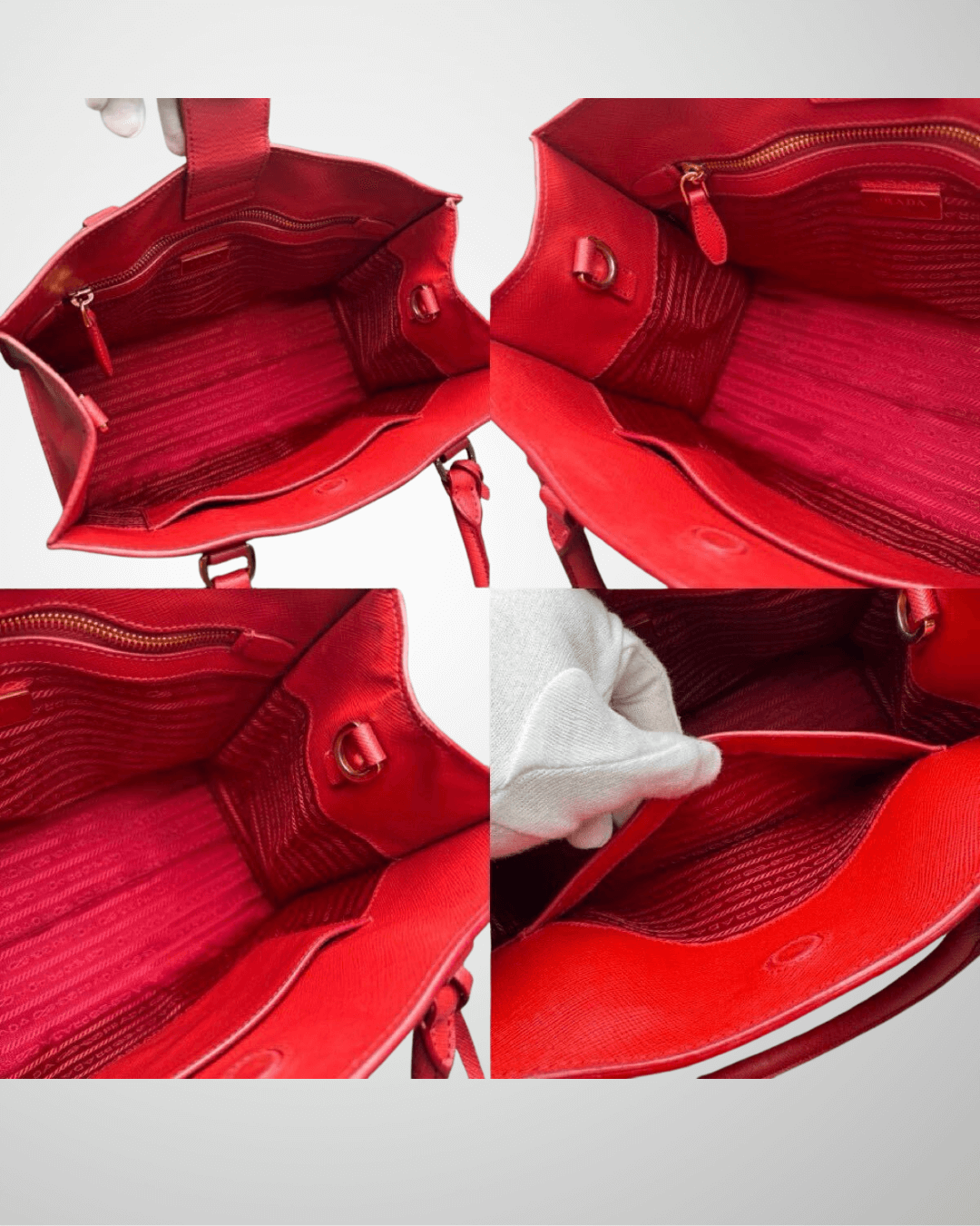 Prada Galleria tote bag rød – interiør med lynlåslomme