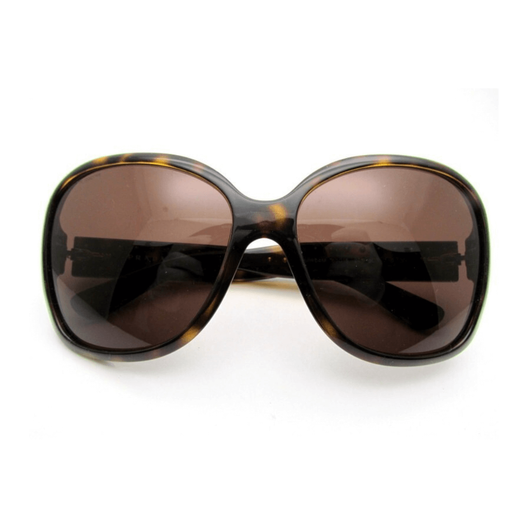 Prada solbriller SPR04M foldet sammen, set forfra i havana-brun