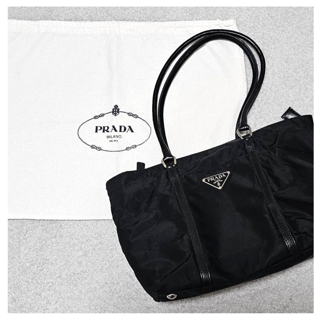 Prada Tessuto Nylon Tote sort preloved shopper taske til dame med dustbag – luksuriøs og klassisk designertaske